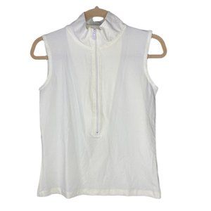 One Girl Who White Mock Neck Zip Sleeveless Top, L